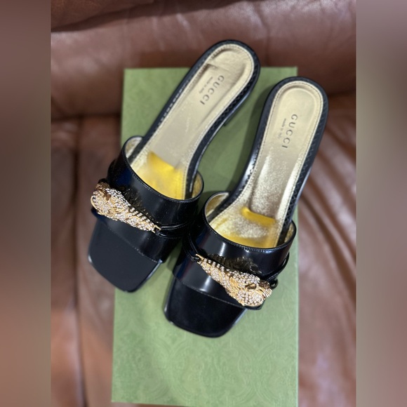 Patent Crystal Snake Head Slide Sandals - Picture 1 of 12